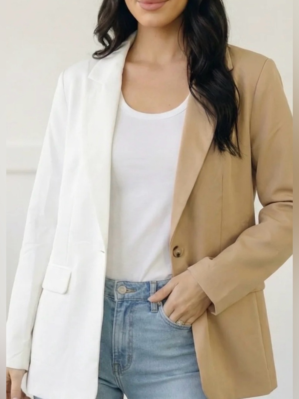 NWT [Haptics] Two-Tone Beige/White Button Lined Blazer Jacket Women’s 1X 2X 3X - Picture 4 of 12